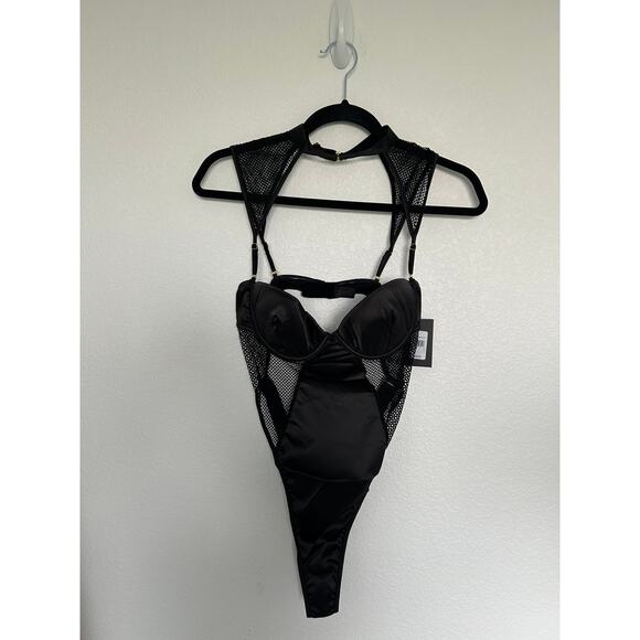 Frederick's of Hollywood Black Mesh and Satin Teddy - L - Picture 1 of 4
